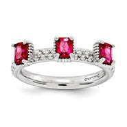 Sterling Silver Created Ruby Three Stone Ring