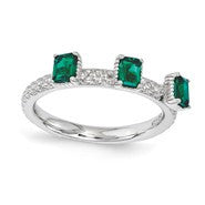 Sterling Silver Created Emerald Three Stone Ring