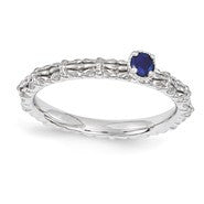 Sterling Silver Created Sapphire Single Stone Ring