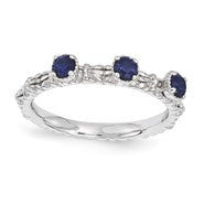 Sterling Silver Created Sapphire Three Stone Ring