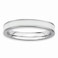 Sterling Silver White Enameled 3.25mm Ring