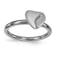 Sterling Silver Ruthenium-plated Heart Diamond Ring