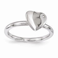 Sterling Silver Rhodium-plated Heart Diamond Ring