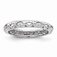 Sterling Silver w/Rhodium Carved Ring