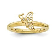 Gold Plated Sterling Silver Butterfly With Diamond Ring