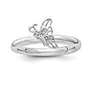 Sterling Silver w/Rhodium Butterfly with Diamond Ring