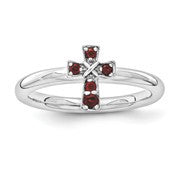 Sterling Silver w/Rhodium Garnet Cross Ring