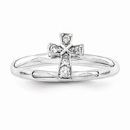 Sterling Silver w/Rhodium White Topaz Cross Ring