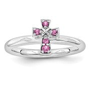 Sterling Silver w/Rhodium Rho. Garnet Cross Ring