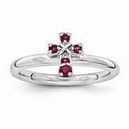 Sterling Silver w/Rhodium Ruby Cross Ring