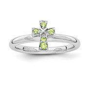 Sterling Silver w/Rhodium Peridot Cross Ring