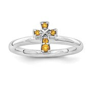 Sterling Silver w/Rhodium Citrine Cross Ring