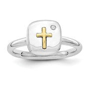 Sterling Silver & 14k Cross Diamond Ring