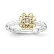 Sterling Silver & 14k RG-plated Diamond Flower Ring