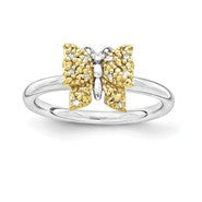 Sterling Silver & 14k Yellow Gold Plated Diamond Butterfly Rin, Size 8, (0.05 ctw, I1-I2 Clarity)