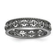 Sterling Silver Black-plated Carved Band, Size 7, Jewelry Ring