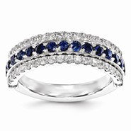 Sterling Silver Created Emer Created Wh & Blue Sapp Flip Ring