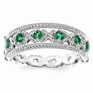 Sterling Silver Created Emerald & Created White Sapphire Flip Ring