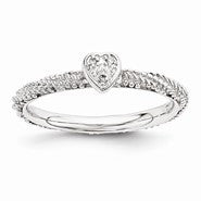 Sterling Silver Diamond Textured Heart Ring