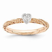 Sterling Silver Diamond Rose Gold Plated Hrt Ring