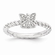 Sterling Silver Polished Diamond Angel Ring