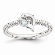 Sterling Silver Aquamarine & Diamond Dolphin Ring