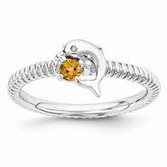 Sterling Silver Citrine & Diamond Dolphin Ring