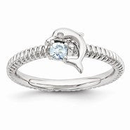 Sterling Silver Blue Topaz & Diamond Dolphin Ring