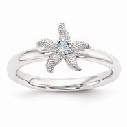 Sterling Silver Blue Topaz Starfish Ring