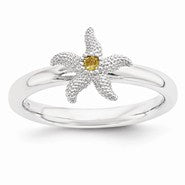 Sterling Silver Citrine Starfish Ring