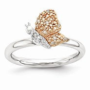 Sterling Silver/Rose Gold Plated Diamond Butterfly Ri, Size 6, (0.05 ctw, I1-I2 Clarity), Women Jewelry