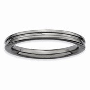 Sterling Silver Black-plated Grooved Ring