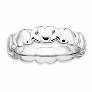 Sterling Silver Rhodium Hearts Ring