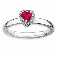 Sterling Silver Ruby Heart Diamond Ring