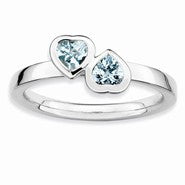 Sterling Silver Aquamarine Double Heart Ring