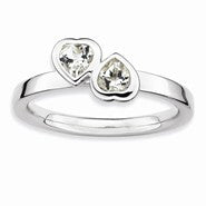 Sterling Silver White Topaz Double Heart Ring