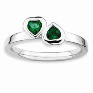 Sterling Silver Created Emerald Double Heart Ring