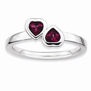 Sterling Silver Rhodolite Garnet Double Heart Ring