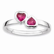 Sterling Silver Ruby Double Heart Ring