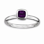 Sterling Silver Cushion Cut Amethyst Ring