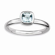 Sterling Silver Cushion Cut Aquamarine Ring