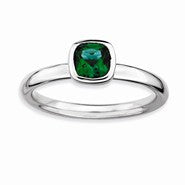 Sterling Silver Cushion Cut Created Emerald Ring