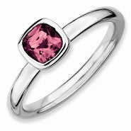 Sterling Silver Cushion Cut Pink Tourmaline Ring