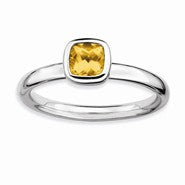 Sterling Silver Cushion Cut Citrine Ring