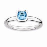 Sterling Silver Cushion Cut Blue Topaz Ring