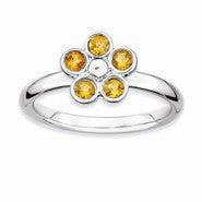 Sterling Silver Citrine Flower Ring