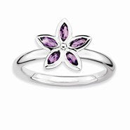 Sterling Silver Amethyst Flower Ring