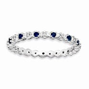 Sterling Silver Created Sapphire & Diamond Ring