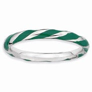 Sterling Silver Twisted Green Enameled Ring