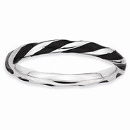 Sterling Silver Twisted Black Enameled Ring